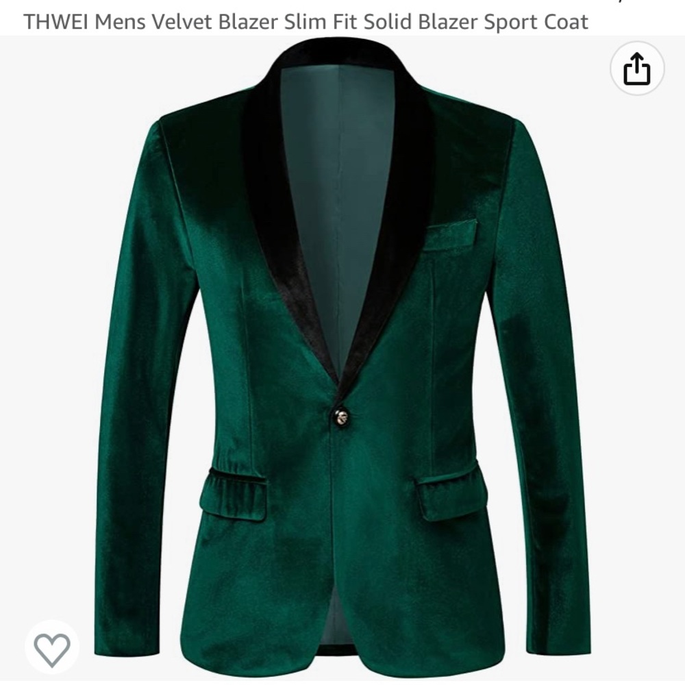 Men’s suit coat Blazer Velvet dark green size small